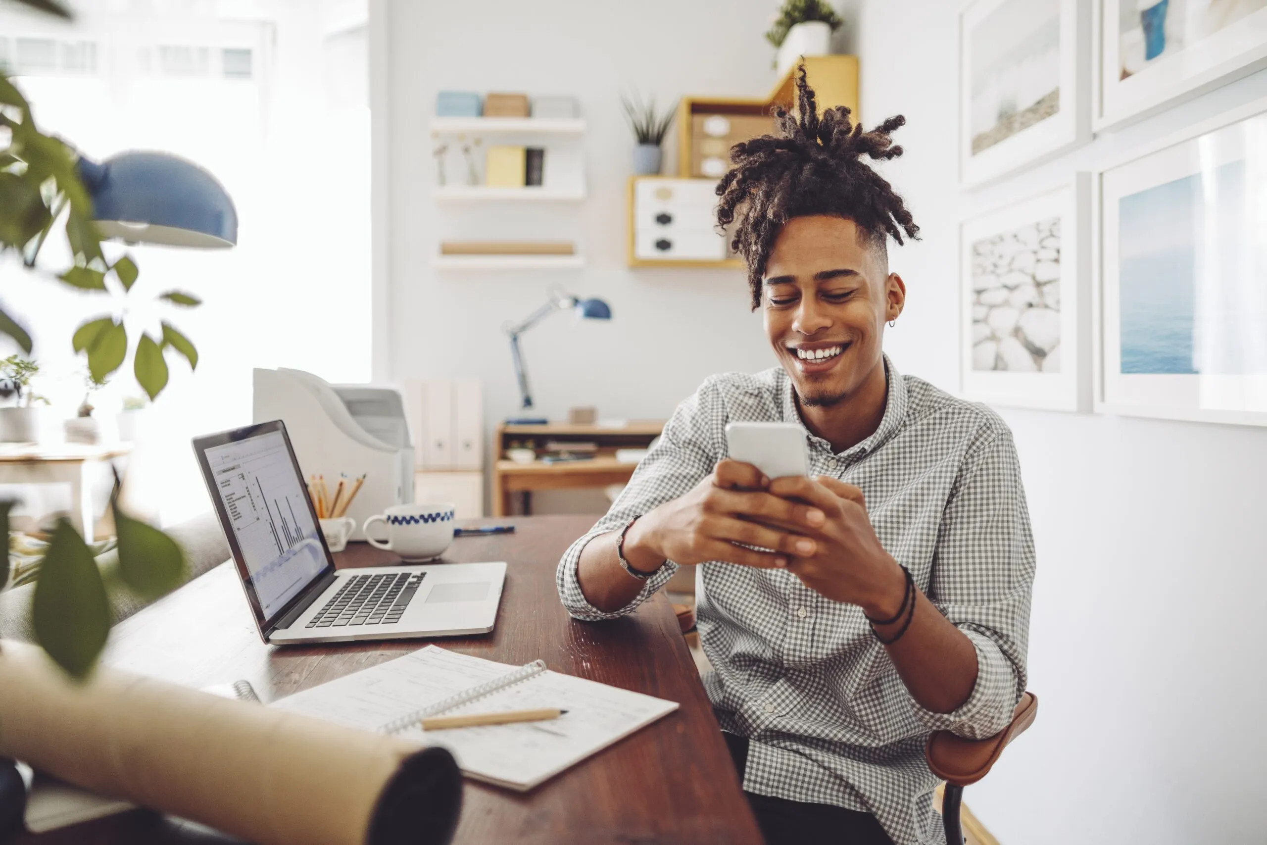 man working in home office
