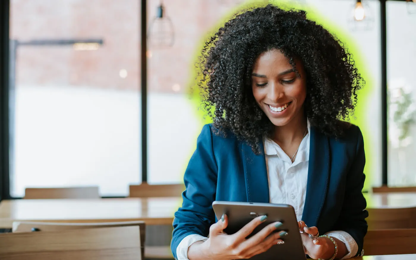 businesswoman on tablet