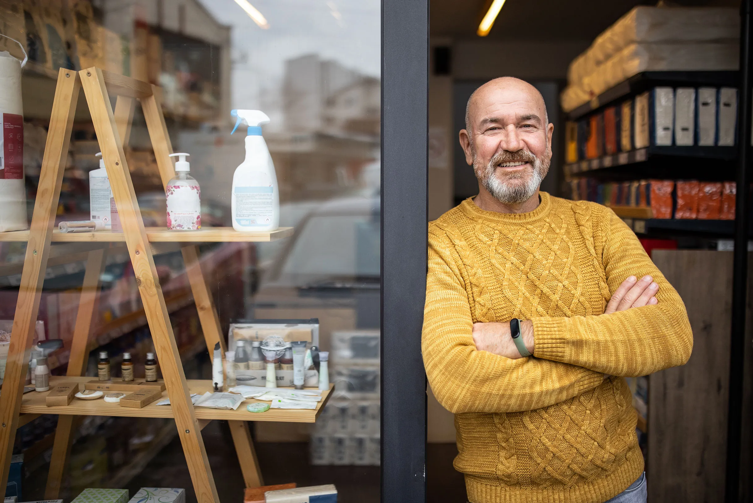 business owner outside store